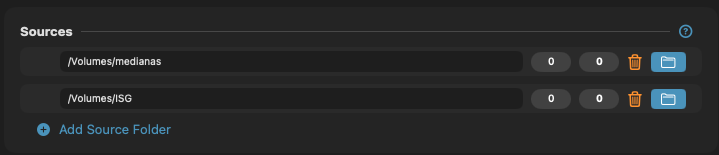 Two source folders monitoring different volumes