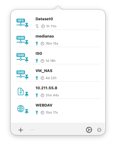 Remount menu bar popover showing mounted shares with status and uptime