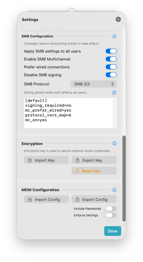 Remount SMB configuration settings
