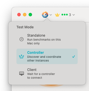 ShareBench mode selector showing Standalone, Controller, and Client modes